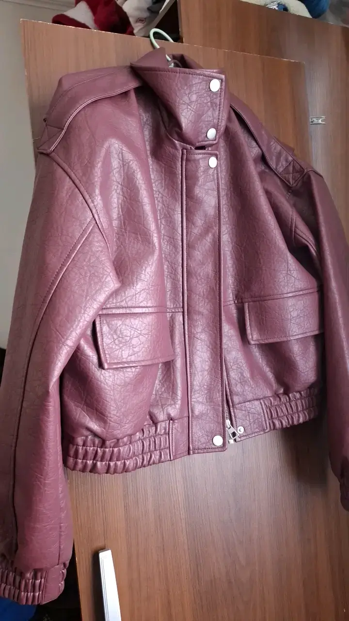 Chaqueta de cuero sintético burdeos para mujer - 2