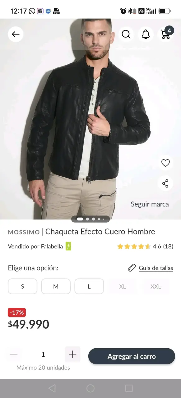 Chaqueta de Cuero Negra Mossimo para Hombre sin us - 2