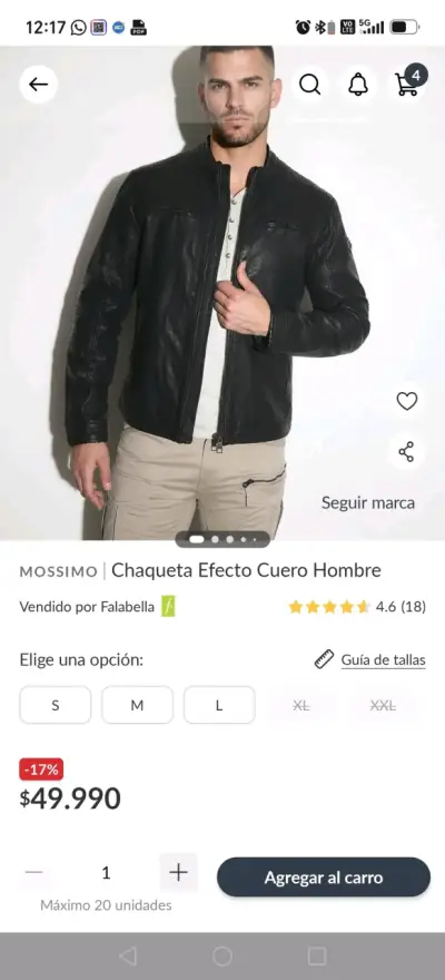 Chaqueta de Cuero Negra Mossimo para Hombre sin us - miniatura 2