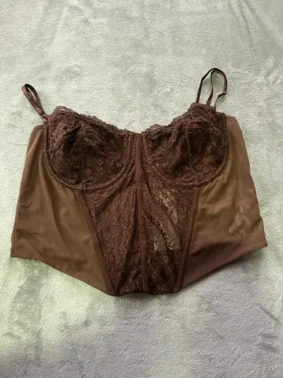 Corset de encaje marrón para mujer - miniatura 1