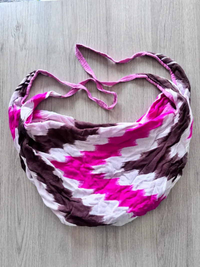 Bolso de tela estampado rosa y marrón - 1