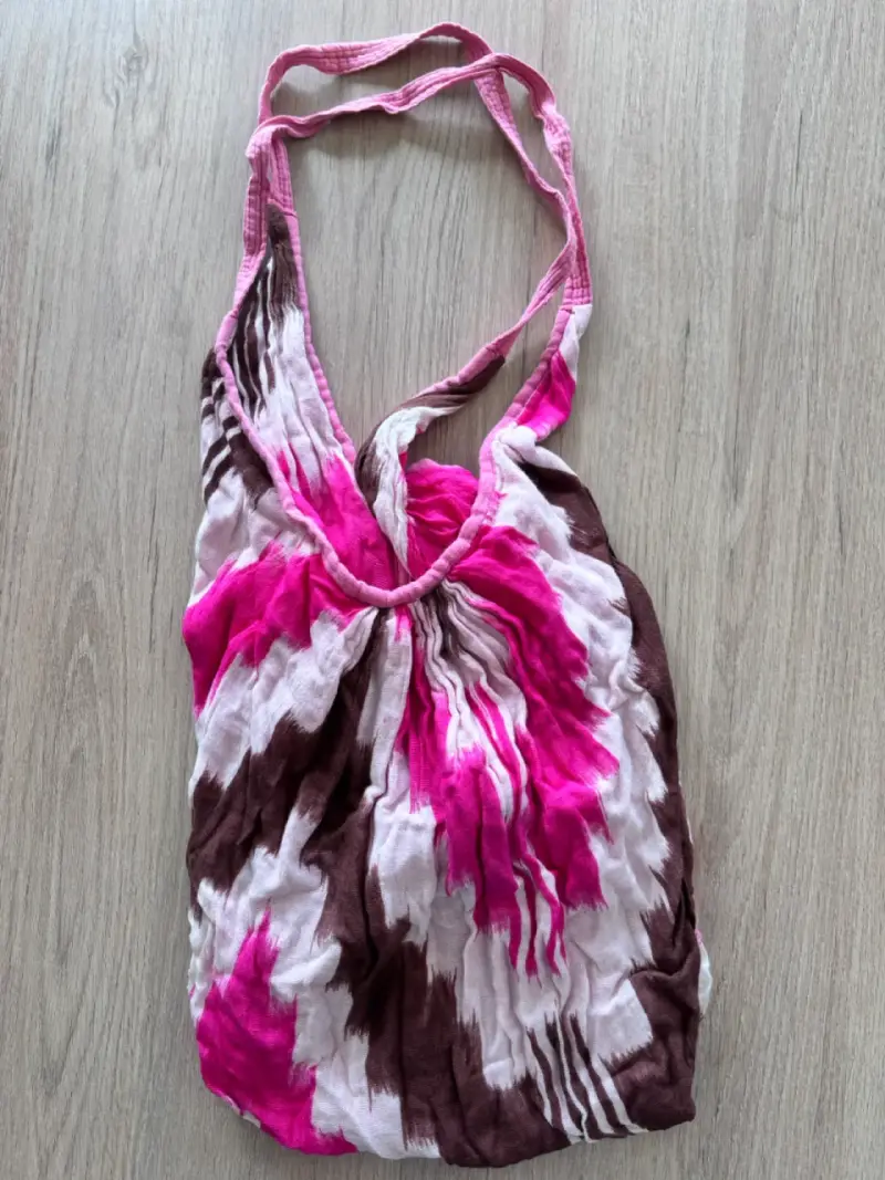 Bolso de tela estampado rosa y marrón - 3