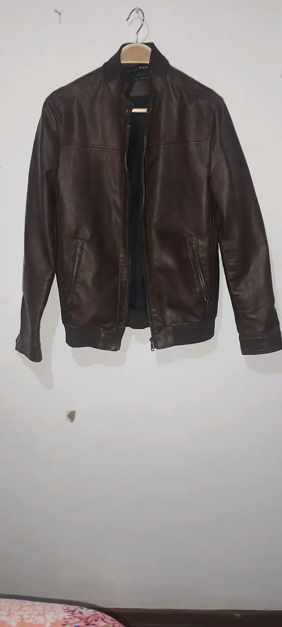 Chaqueta de cuero marrón Zara Hombre - 2