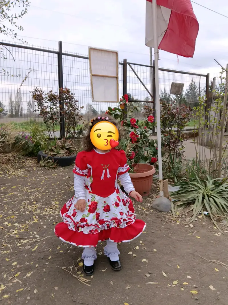 Vestido de huasa+falso para niña con diseño floral - 2