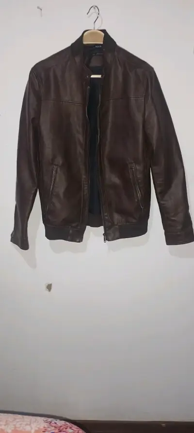 Chaqueta de cuero marrón Zara para hombre - miniatura 2