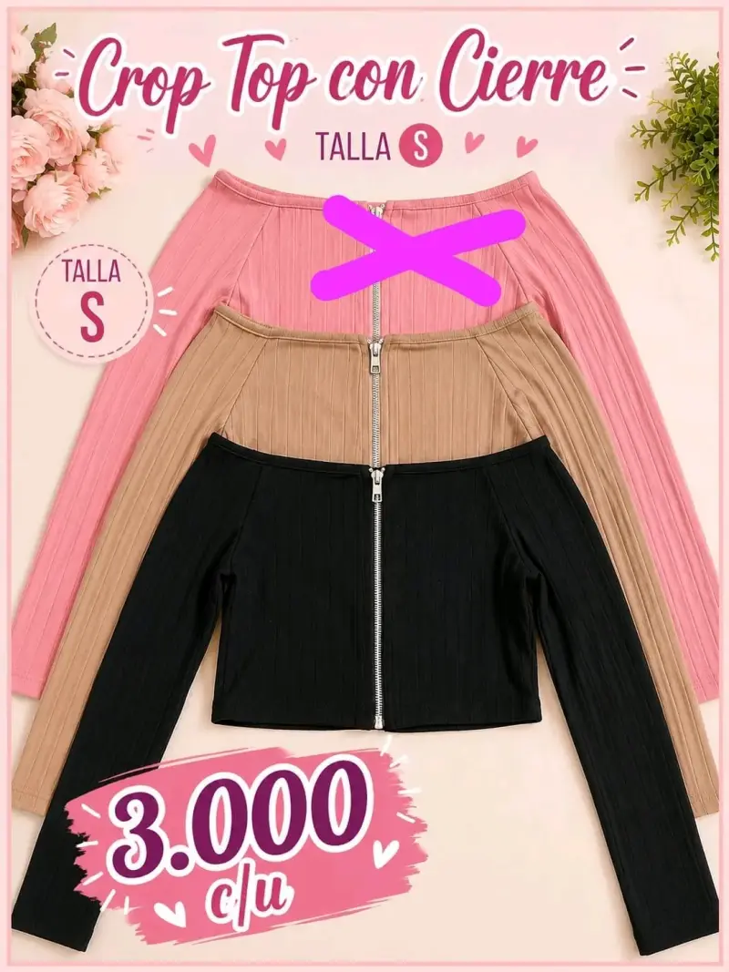 Crop top negro con cierre talla S