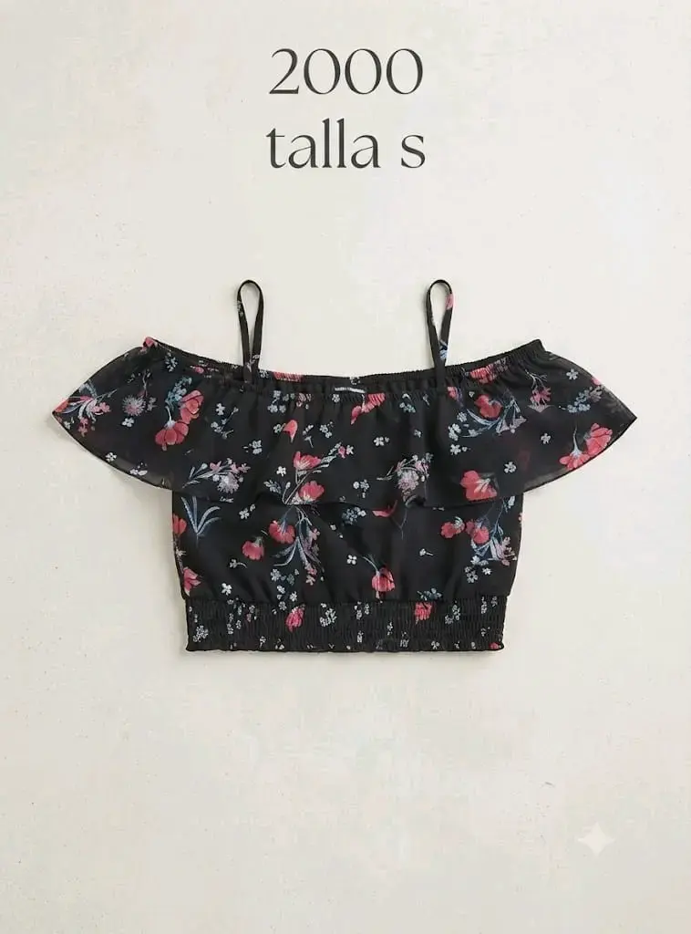 Top corto floral negro talla S