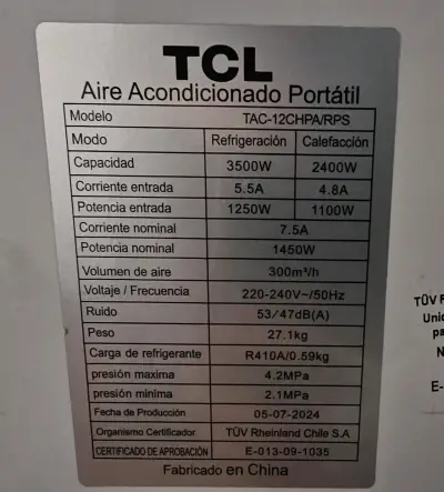 Aire acondicionado portátil TCL TAC-12CHPA/RPS - miniatura 3