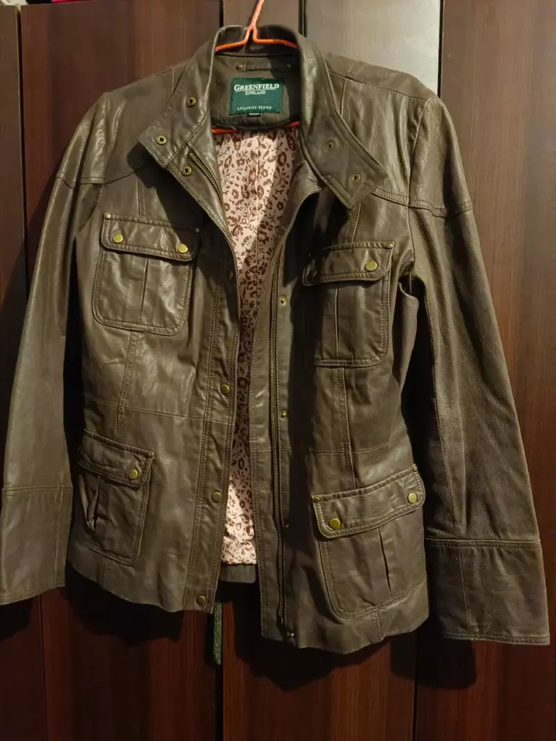 Chaqueta de cuero marrón Greenfield para mujer