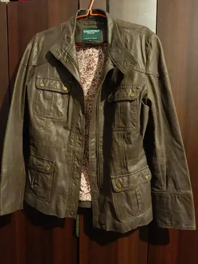 Chaqueta de cuero marrón Greenfield para mujer - miniatura 1