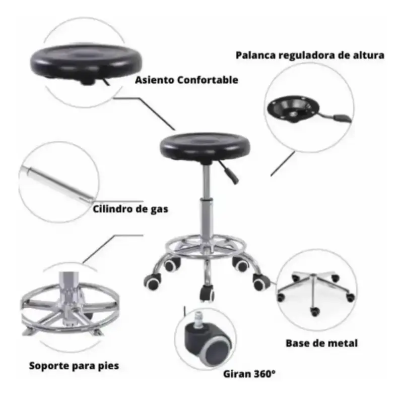 Taburete giratorio ajustable con ruedas - 3