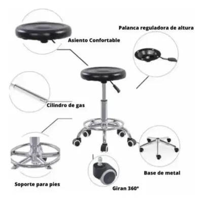 Taburete giratorio ajustable con ruedas - miniatura 3