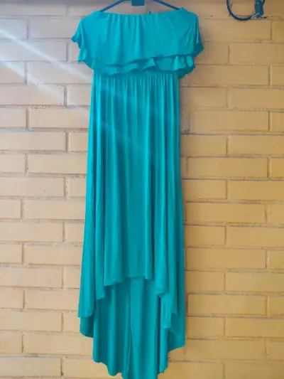 Vestido largo turquesa con volantes - miniatura 1