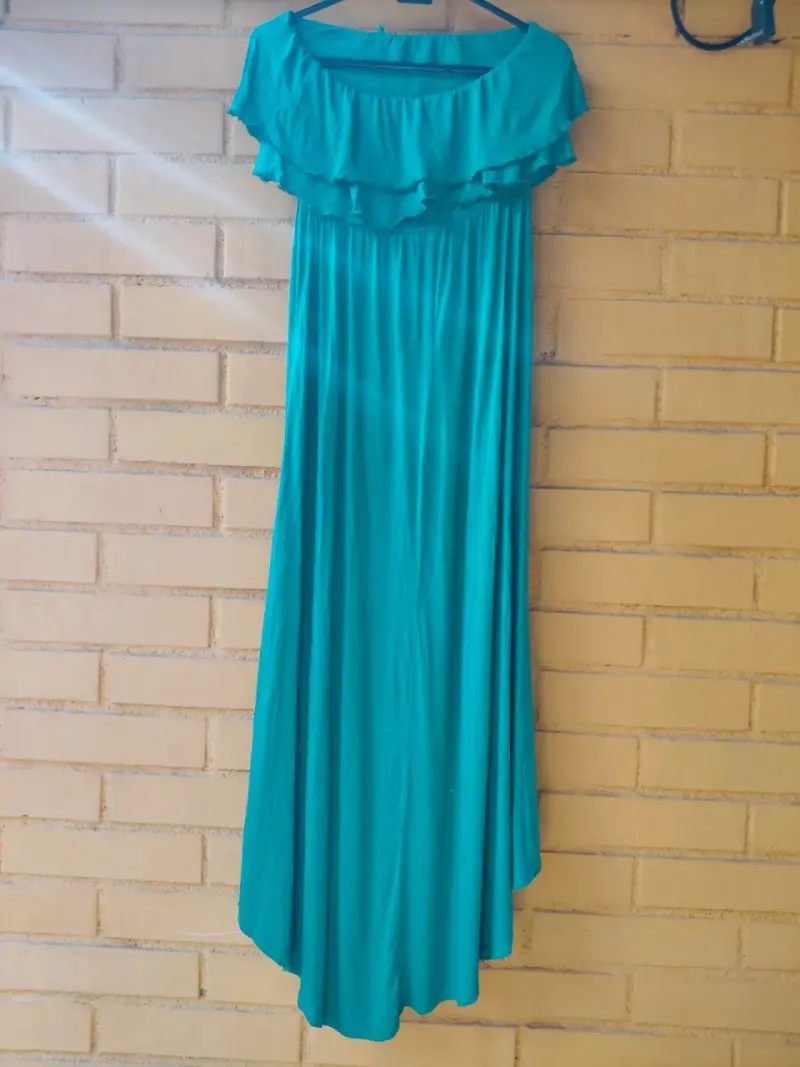 Vestido largo turquesa con volantes - 2
