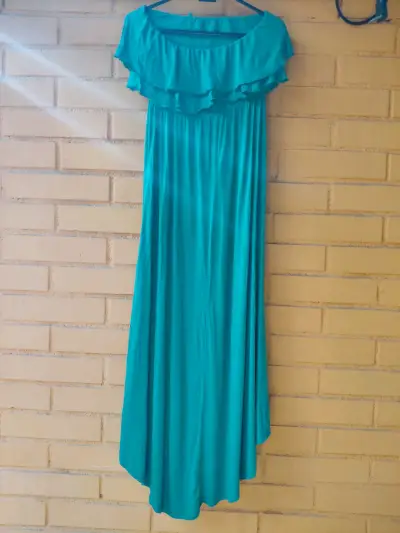 Vestido largo turquesa con volantes - miniatura 2