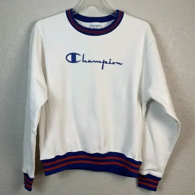 Polerón Champion blanco con ribetes azules y rojos - miniatura 1