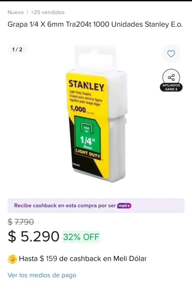 Grapas Stanley 1/4 X 6mm Tra204t 1000 Unidades - 1