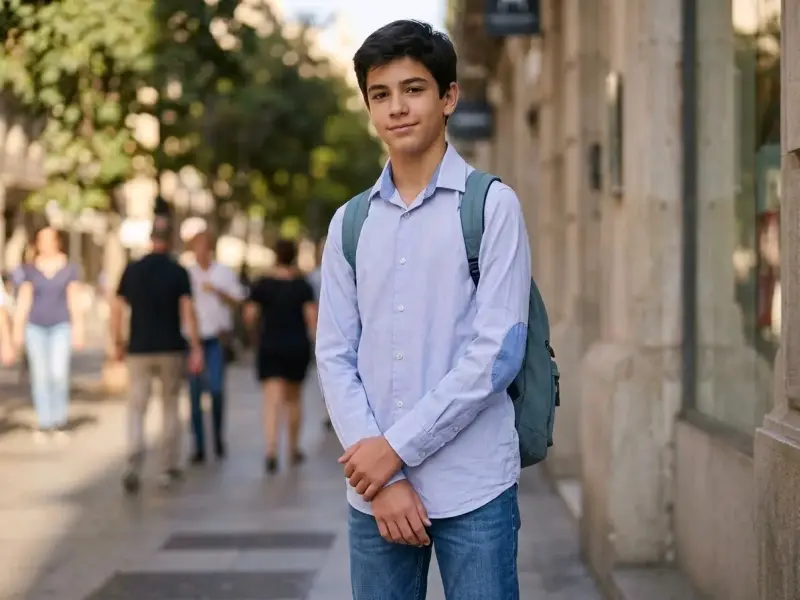Camisa Zara Boys Slim Fit Azul Claro - 4