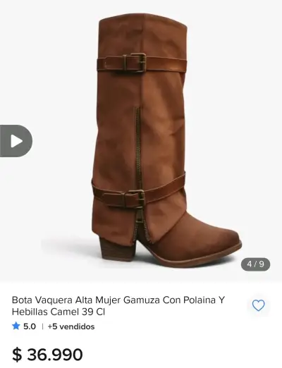 Bota vaquera alta de gamuza camel para mujer - miniatura 1