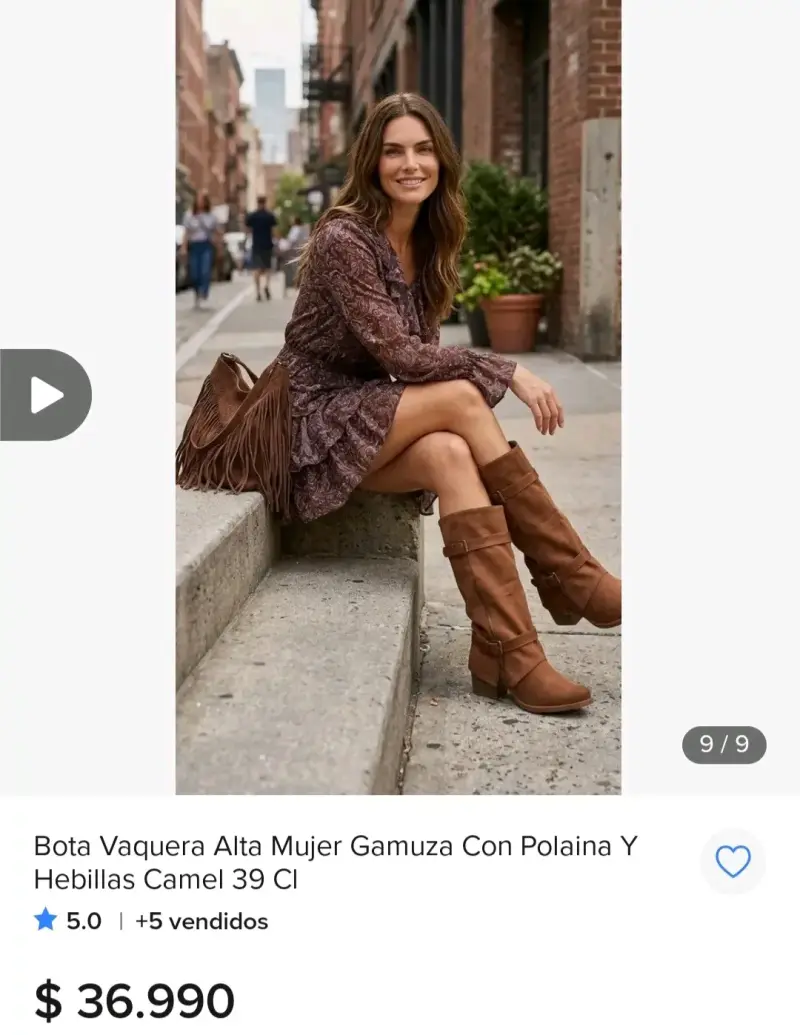 Bota vaquera alta de gamuza camel para mujer - 2
