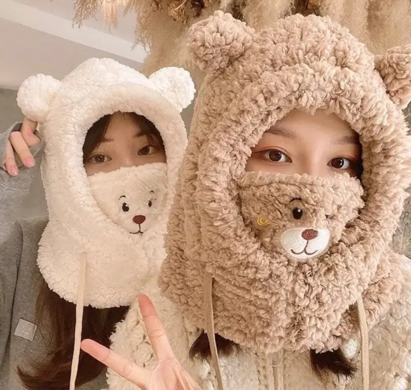 Gorro pasamontañas de peluche con orejas de oso