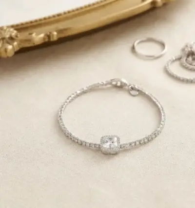 Pulsera de plata con piedra central negra - miniatura 2
