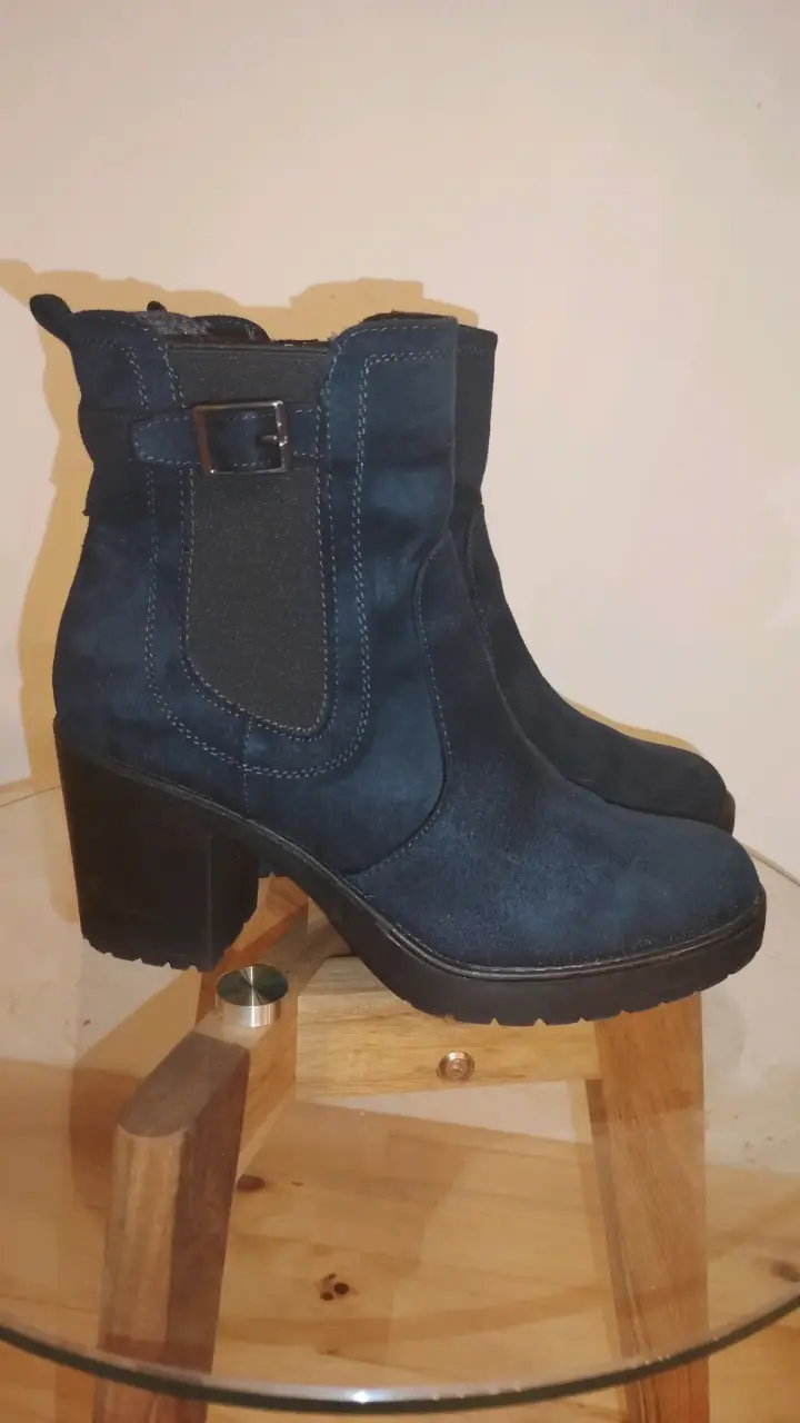 Botines de tacón azul oscuro para mujer - 2