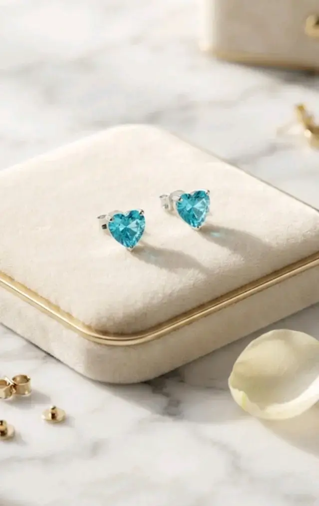 Aros de plata con corazón azul