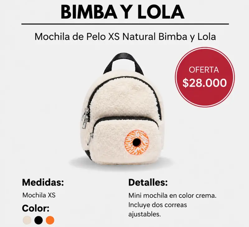 Mochila de Pelo XS Bimba y Lola en Color Crema - 1