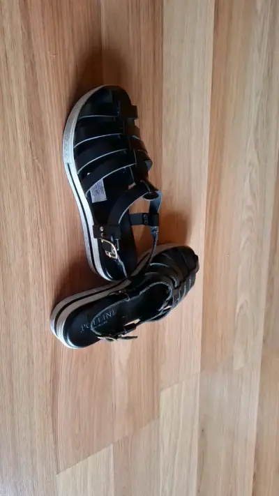 Sandalias negras de cuero para mujer - miniatura 4
