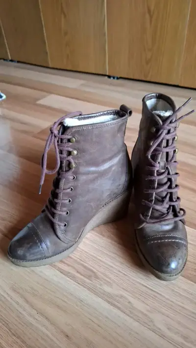 Botines de cuero marrón con plataforma - miniatura 2