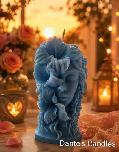 Vela decorativa con diseño de rostro floral - miniatura 1
