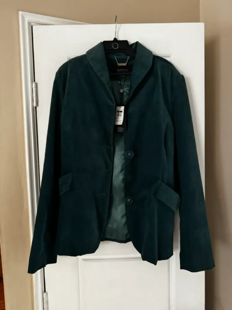 Blazer verde oscuro de terciopelo para mujer - 1