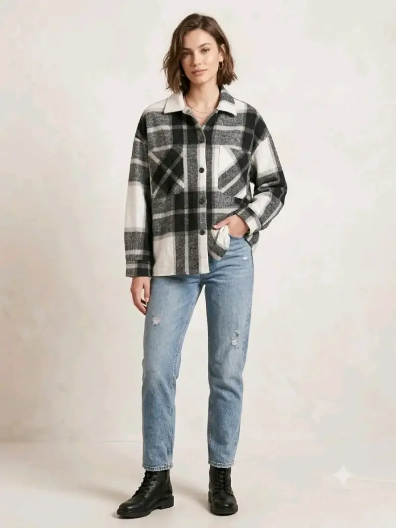 Cazadoras de cuadros blanco y negro para mujer - 2