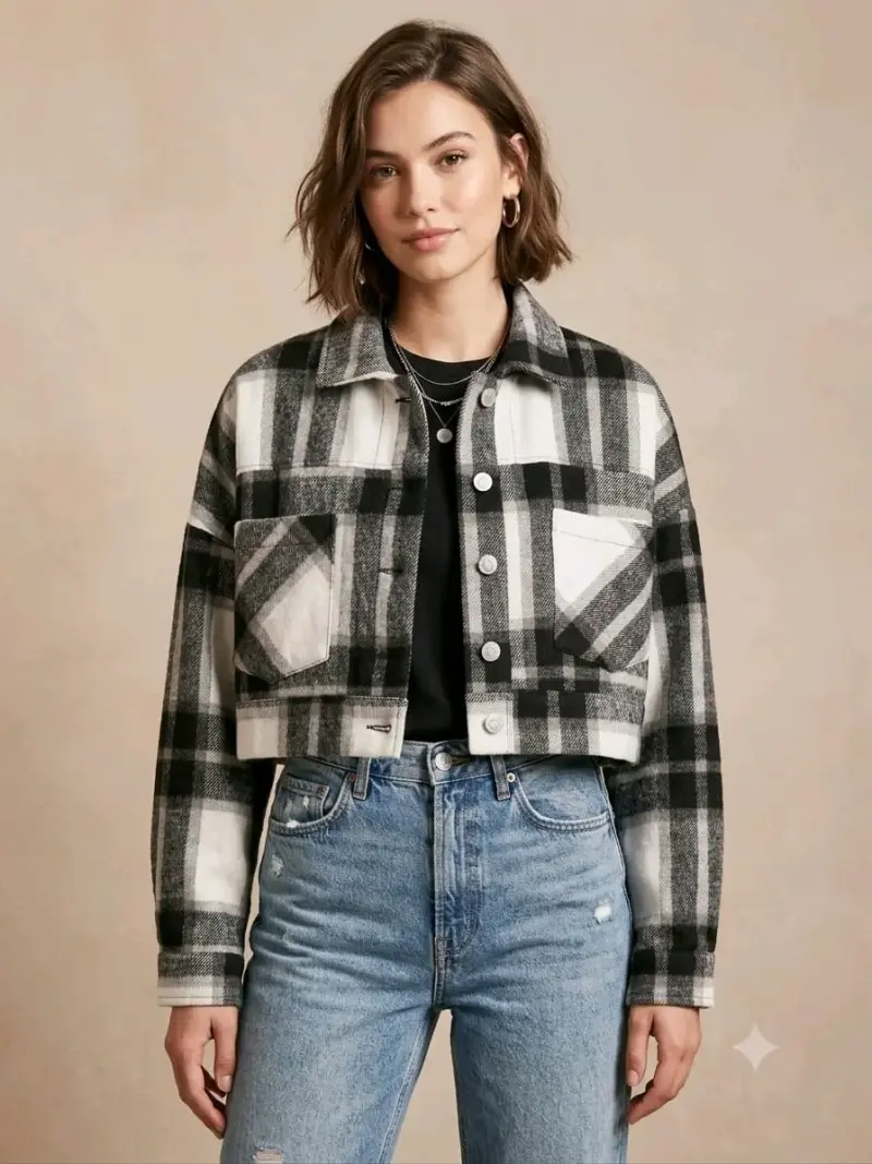 Cazadoras de cuadros blanco y negro para mujer - 3