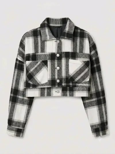 Cazadoras de cuadros blanco y negro para mujer - miniatura 4