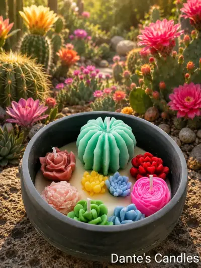 Velas decorativas en forma de cactus y flores - miniatura 2