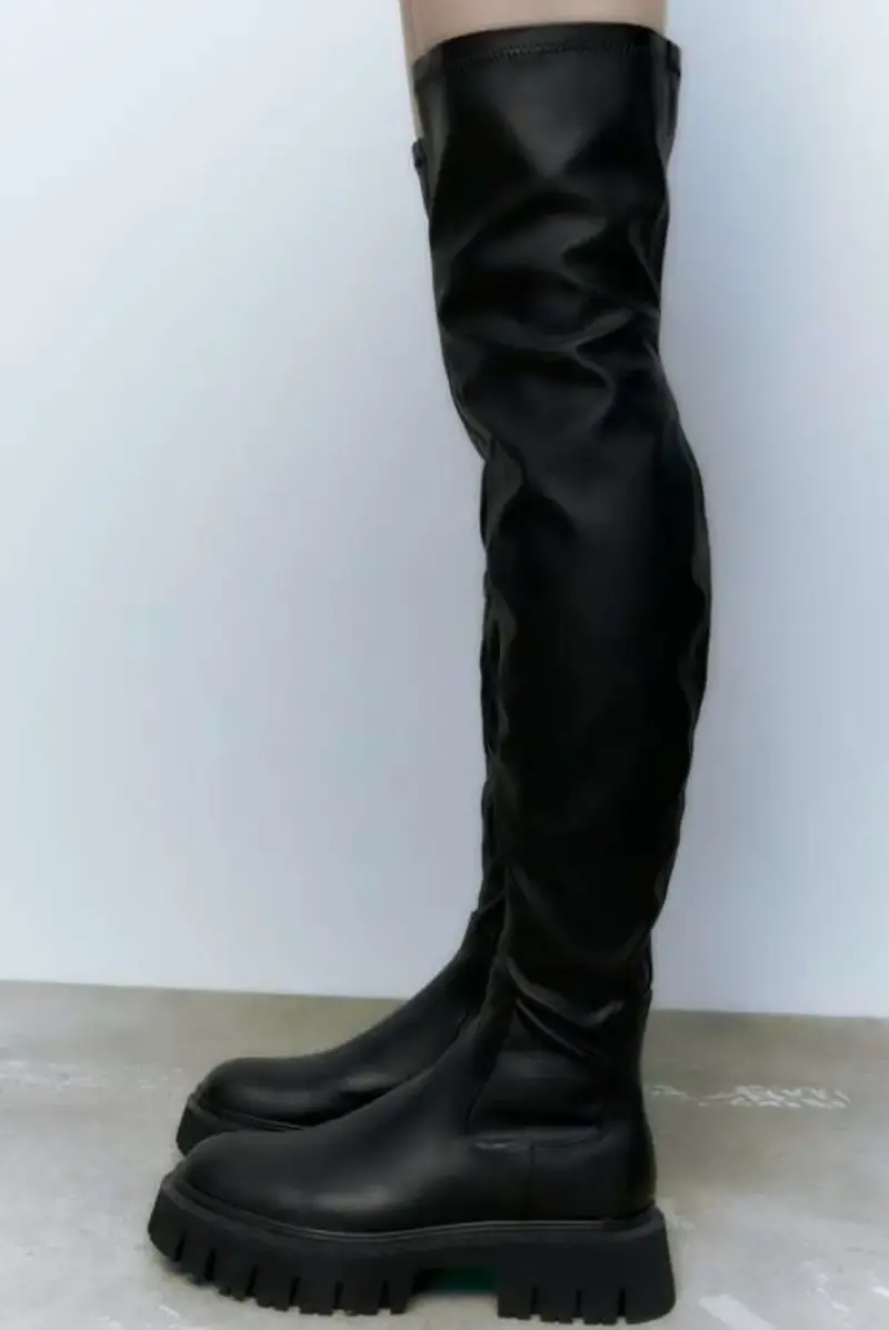 Botas altas negras de cuero para mujer - 2