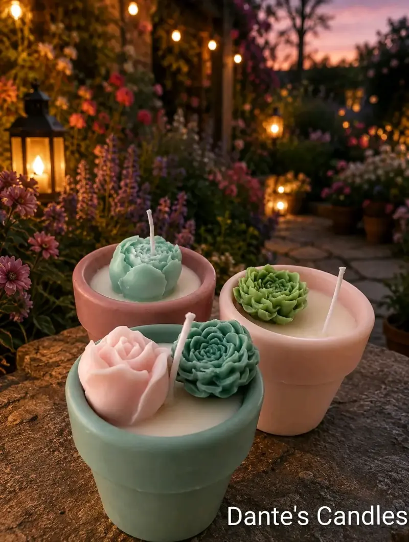 Velas en macetero pequeño con diseño floral