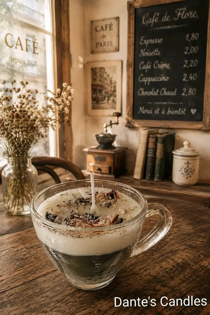 Vela aromática en taza de café estilo vintage