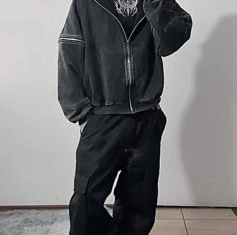 Polerón Kuroarchives Multizipper Acid wash hoodie - 4