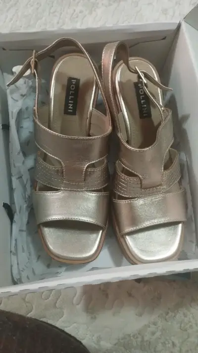 Sandalias de tacón doradas Pollini talla 38 - miniatura 5