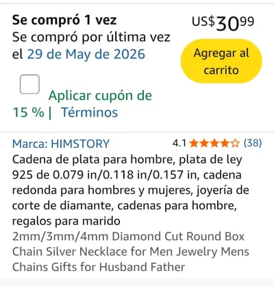 Cadena de plata esterlina 925 ( nueva - miniatura 6