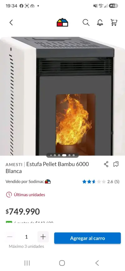 Estufa a Pellet Amesti Bambu 6000 Blanca - miniatura 1