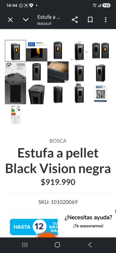 Estufa a pellet Bosca Black Vision negra - miniatura 1