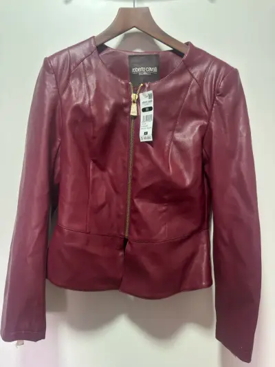 Chaqueta de cuero burdeos Roberto Cavalli - miniatura 1