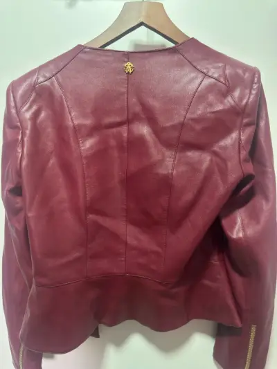 Chaqueta de cuero burdeos Roberto Cavalli - miniatura 3