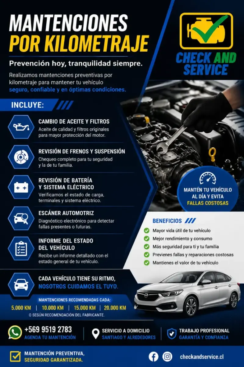 Servicio de mantención por kilometraje para vehículos