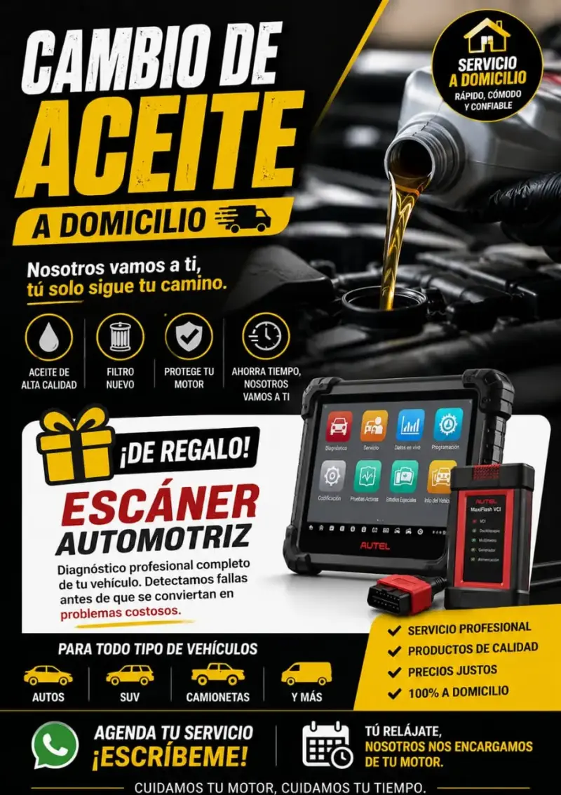 Servicio de cambio de aceite a domicilio con escáner automotriz