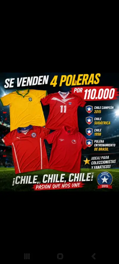 Conjunto de 4 poleras de fútbol Chile y Brasil - miniatura 1